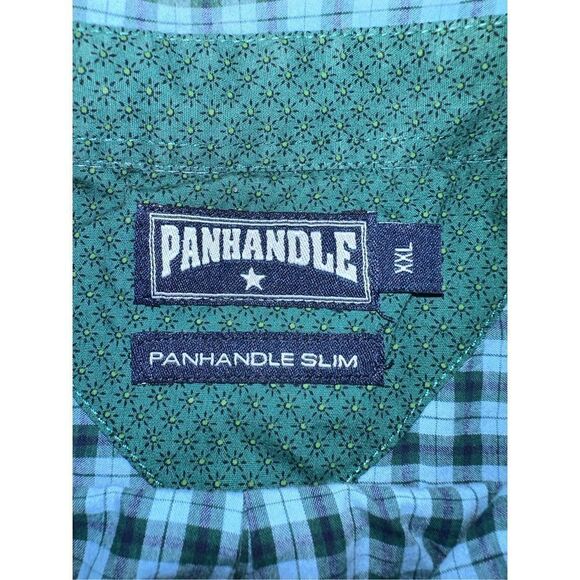 Vintage Panhandle Slim Green Blue Checkered Plaid Button Down Shirt Men’s 2XL - Picture 3 of 6